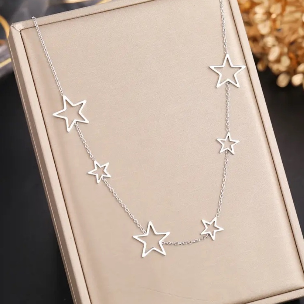 Silver Star Necklace | Dainty Celestial Choker | Layering Chain Jewelry - Picture 4 of 6